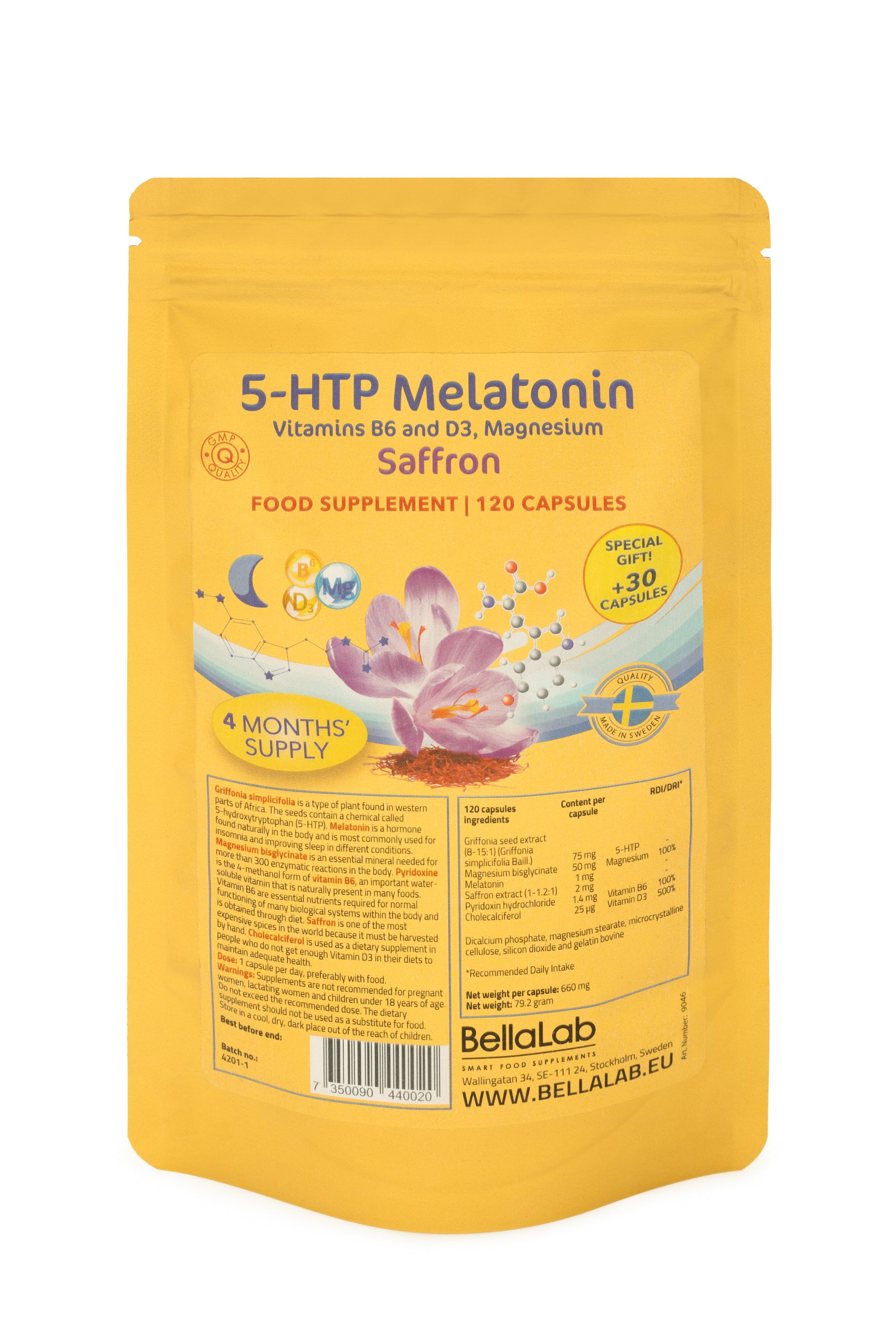 Melatonin 5HTP+ D3+ B6+ Magnesium Bellalab HR